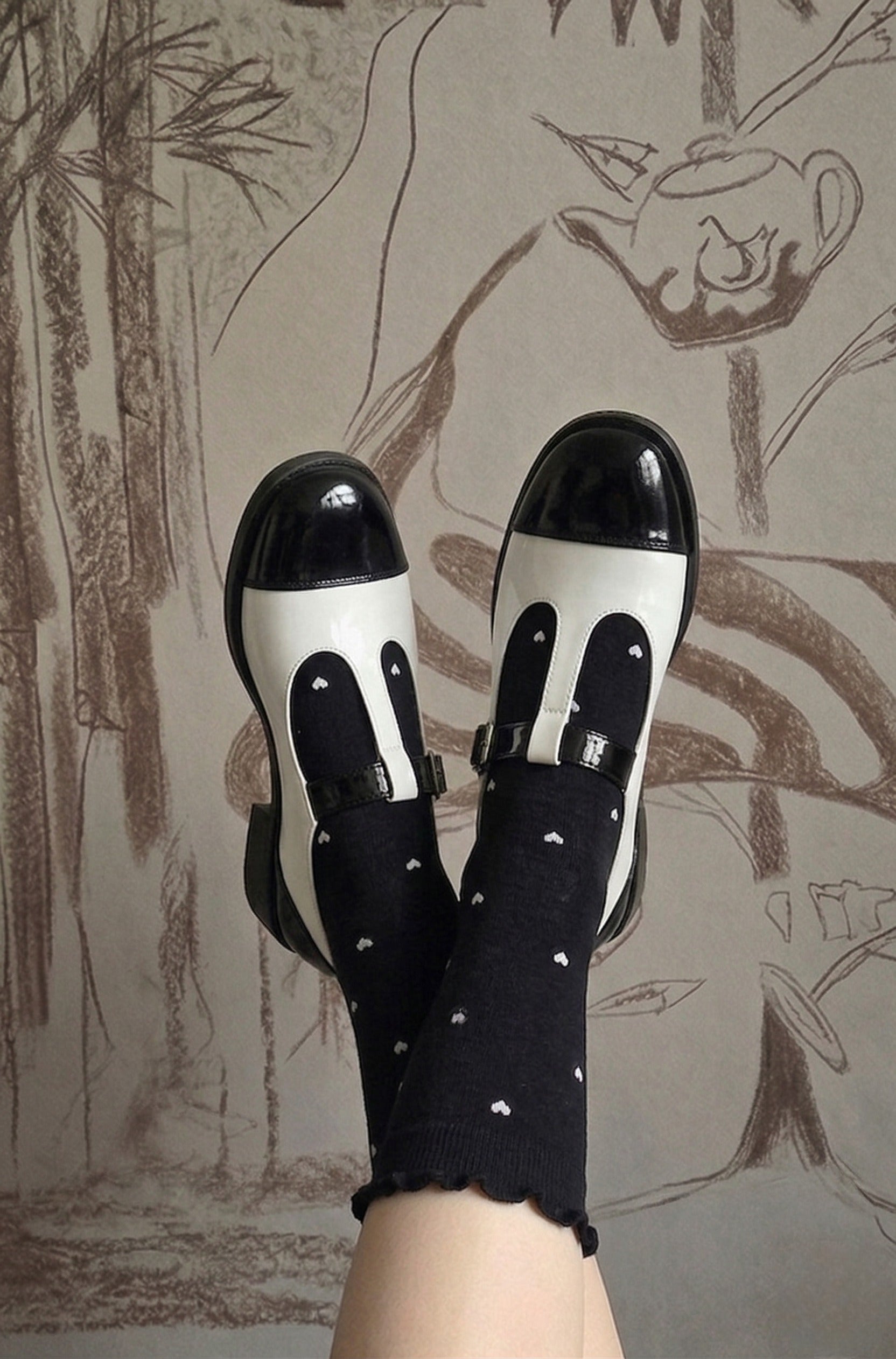 105. Black Polly with Tiny White Hearts